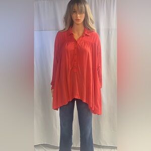Women's Red Button-Up Top